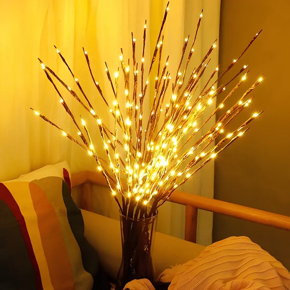Ramuri decorative LED — lumină alb cald, alimentate cu baterii
