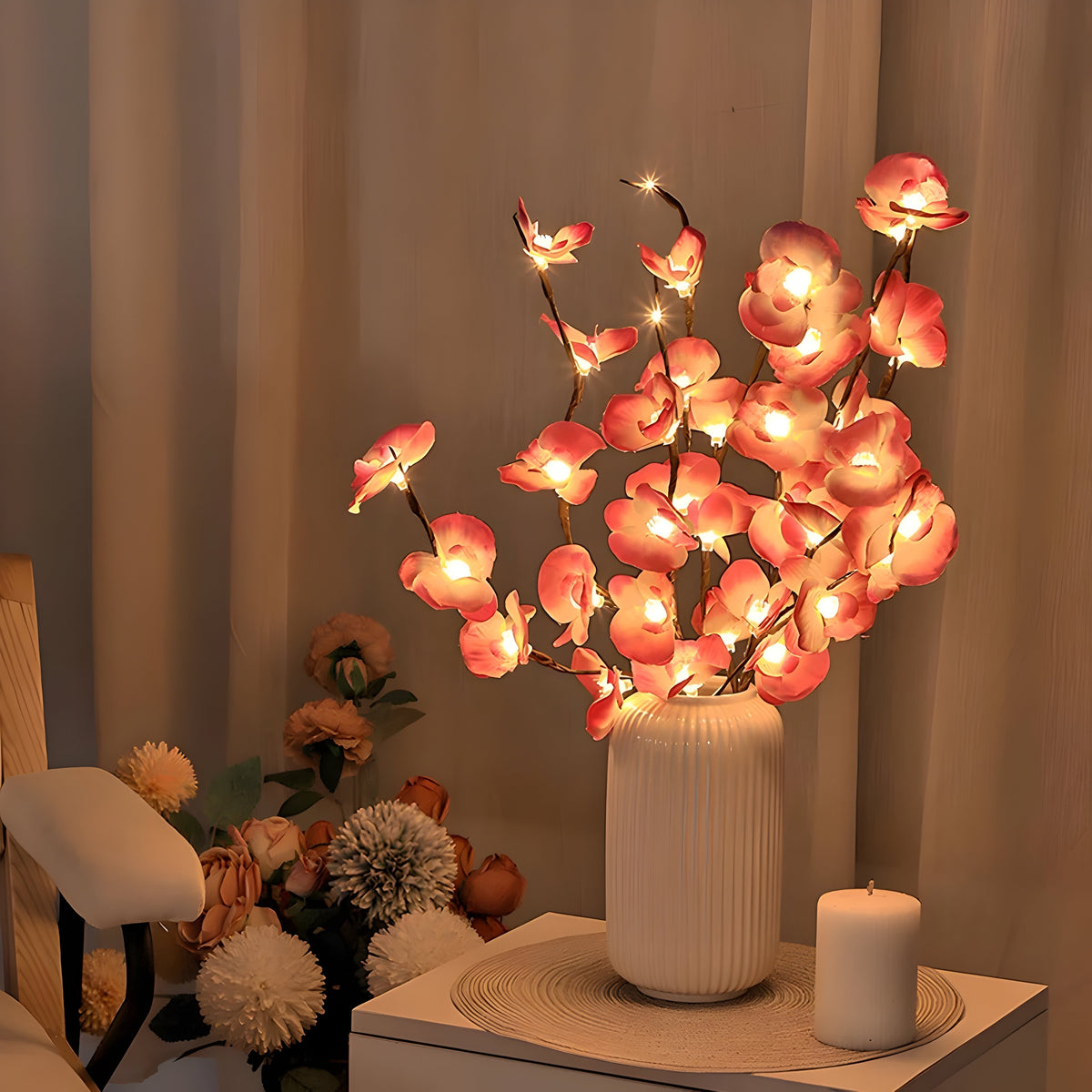 Ramuri decorative LED — lumină alb cald, alimentate cu baterii
