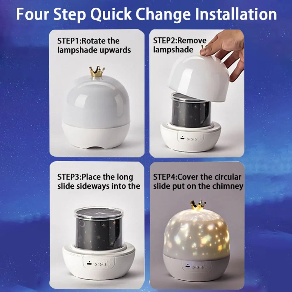 Lampă-proiector LED pentru lampă de veghe - compactă, cu modele schimbătoare și sunet relaxant