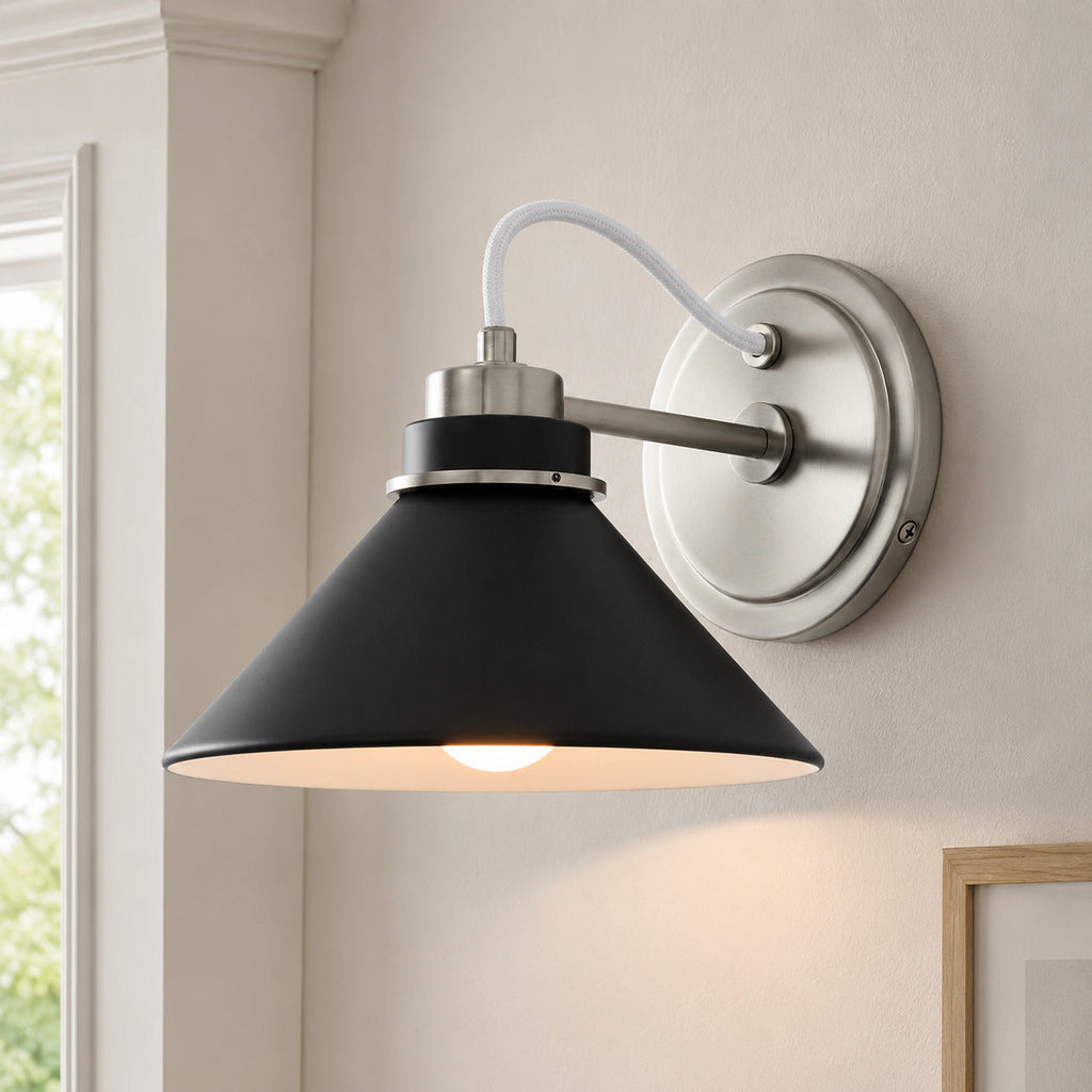 Aurenza Curved Arm Globe Wall Sconce – Modern Industrial Wall Lamp for Bathroom, Bedroom, and Hallway | Esilora