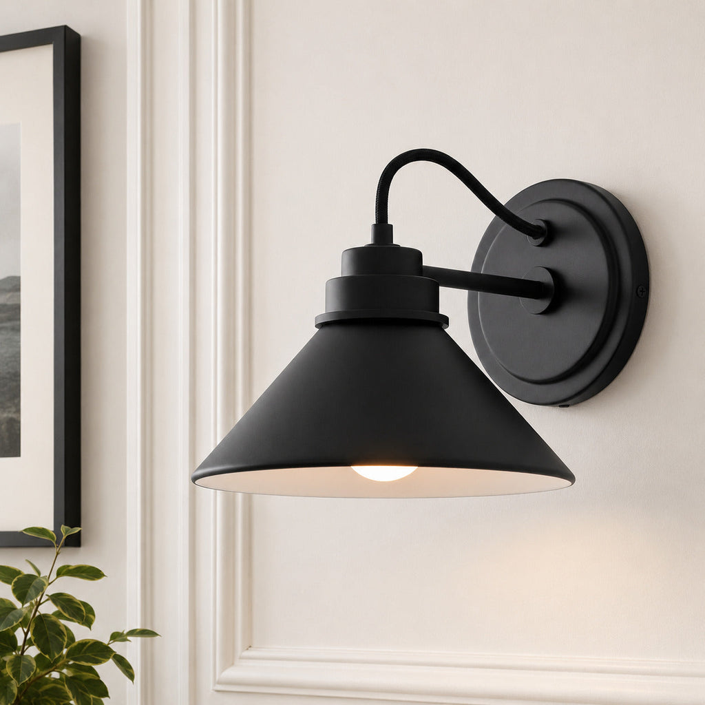 Aurenza Curved Arm Globe Wall Sconce – Modern Industrial Wall Lamp for Bathroom, Bedroom, and Hallway | Esilora