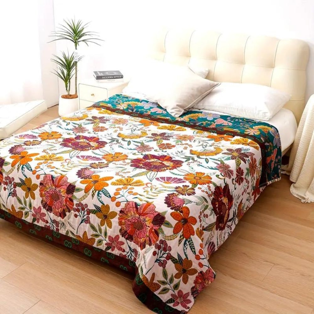 Manta floral reversível — acessório decorativo aconchegante para a casa