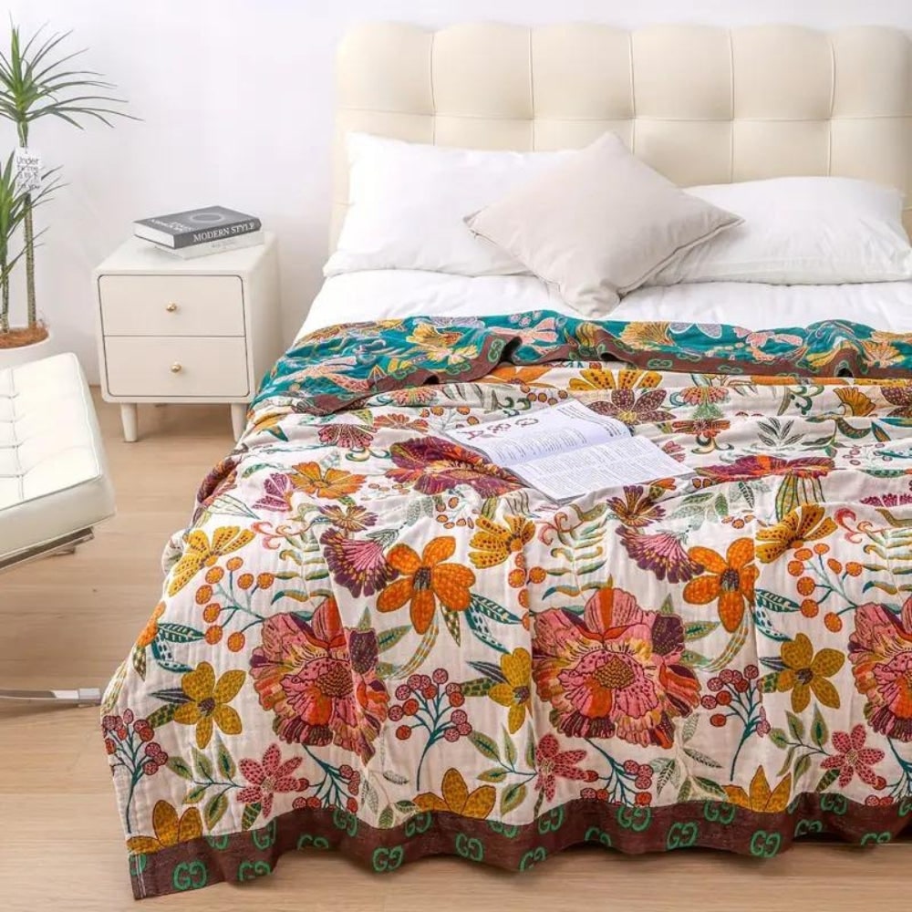 Manta floral reversível — acessório decorativo aconchegante para a casa