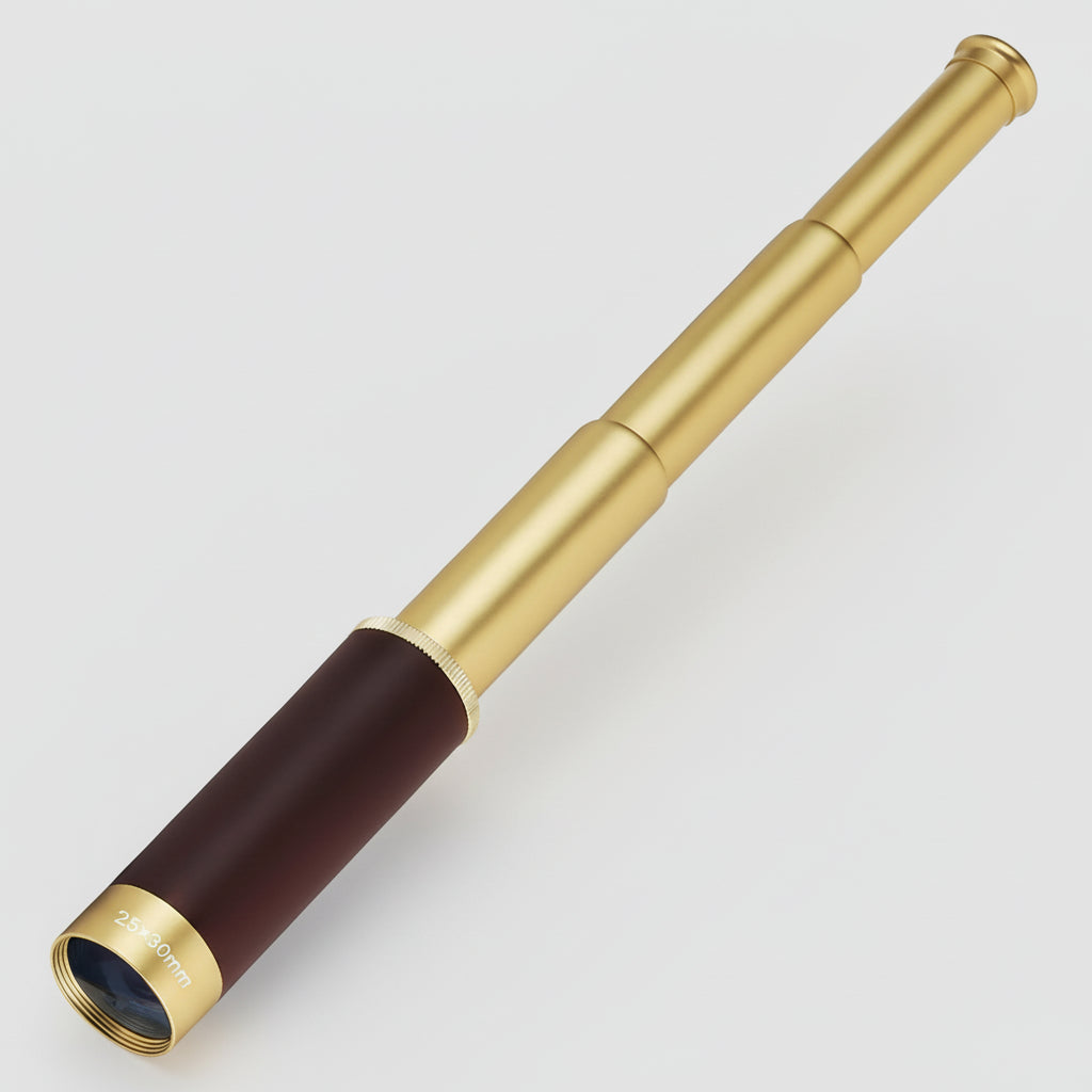 Brass Classic Monocular — Long-Distance Viewing, 25x Zoom, 30mm Lens, Collapsible