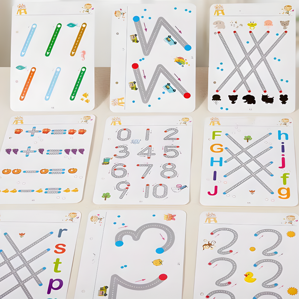 Quaderno di esercizi di scrittura per la scuola dell'infanzia — 64 schede ricalcabili riutilizzabili