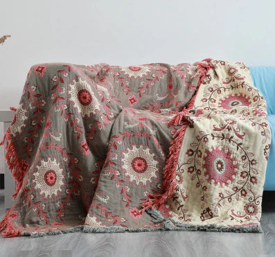 Ardelya Reversible Cotton Bird Blanket — Soft Scandinavian Design
