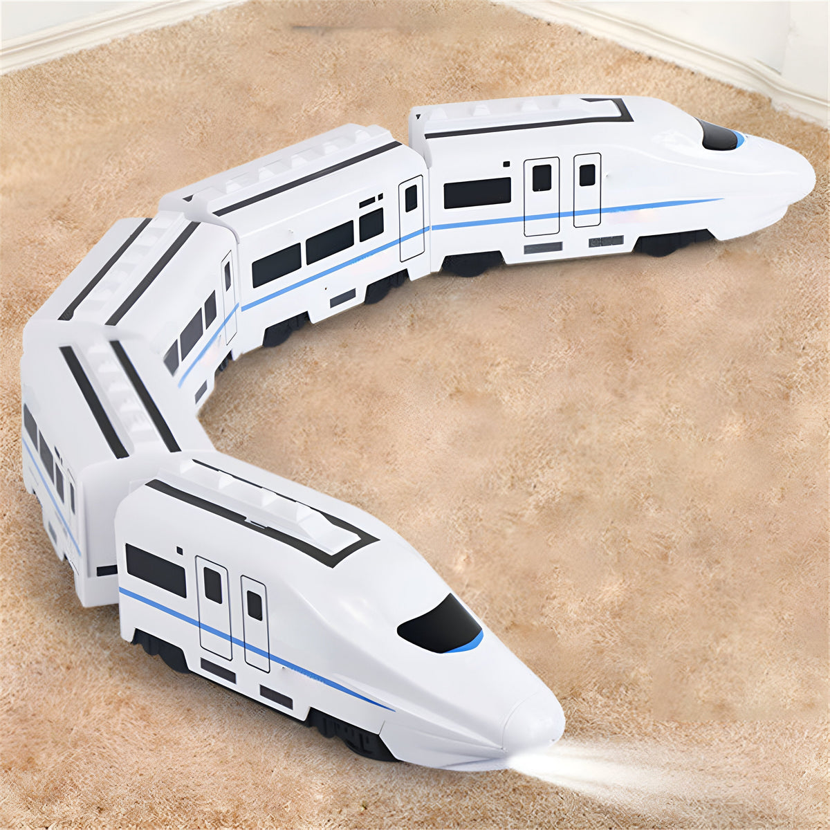 Durable White Plastic Toy Train — Attached Cargo Carriers