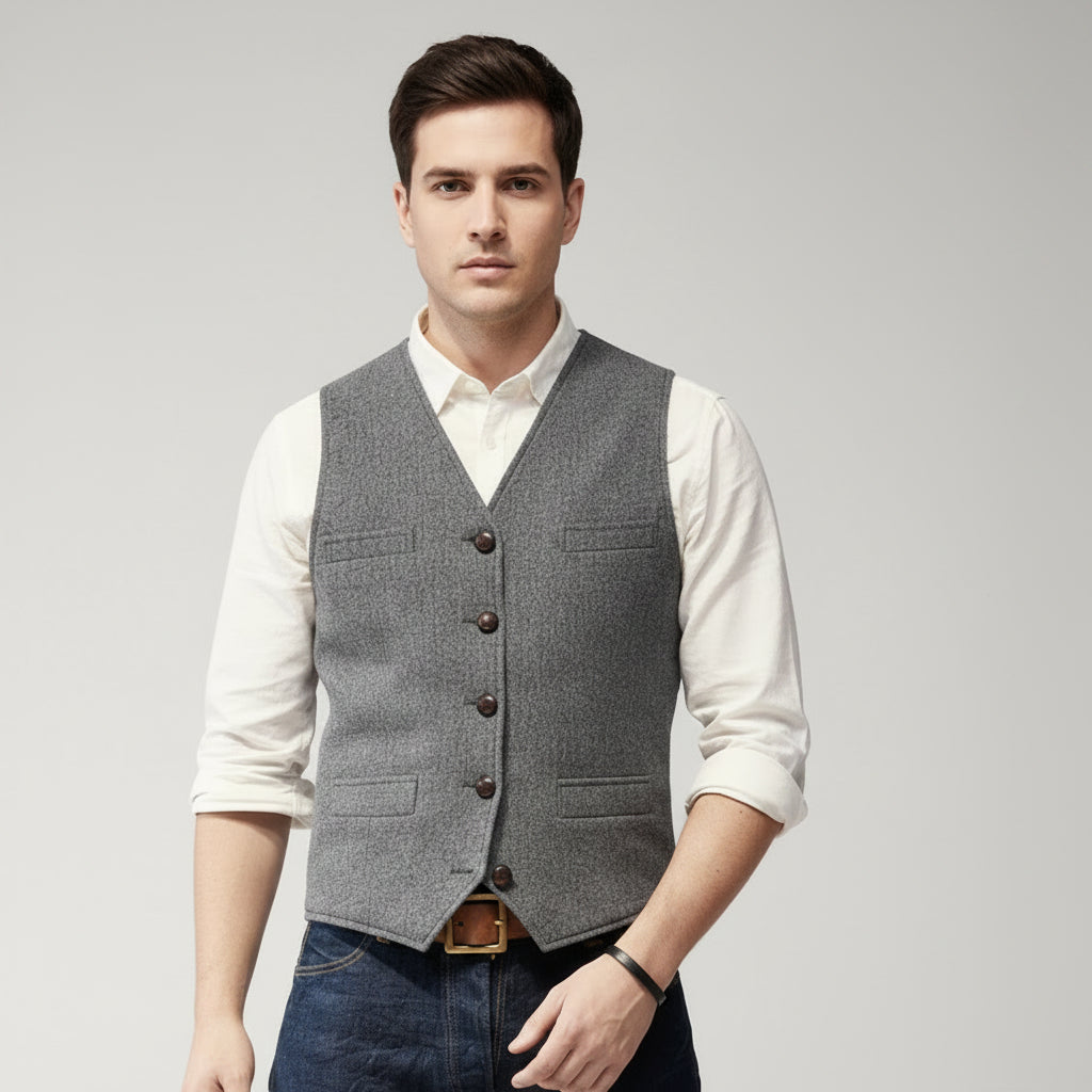 Vestă pentru bărbați cu nasturi în față — Croială casual fără mâneci, stil clasic