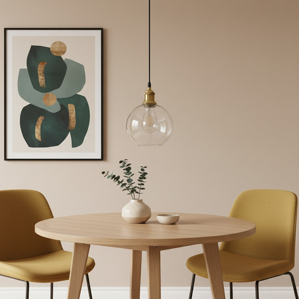 Glavena Vintage Glass Globe Pendant Light - Metal Details Hanging Light for Dining Rooms | Esilora