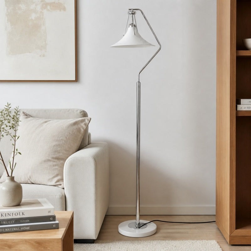 Kallera French Floor Lamp - Glass Magnolia Shade and Marble Base for Living Room and Reading Nook | Esilora