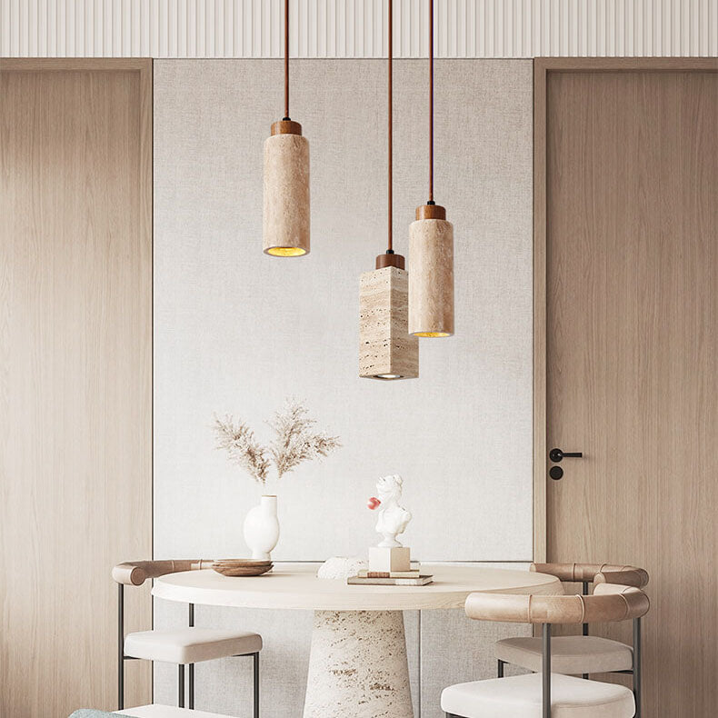 Wabi Sabi Solid Wood Travertine Stone Pendant Light M37 | Esilora