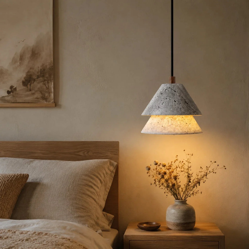 Grey Stone Pendant Light with Paper Diffuser | Esilora