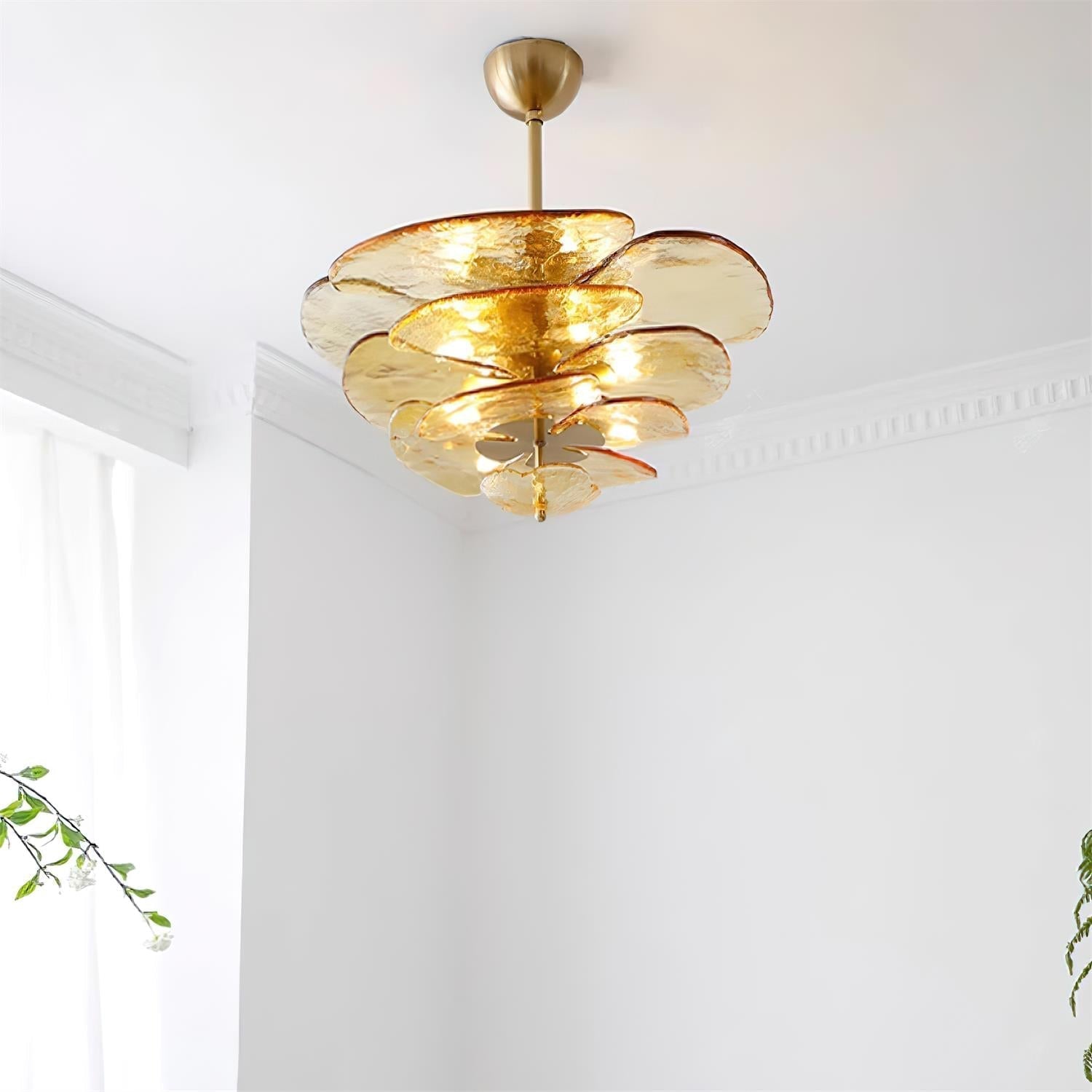 Lotus Leaf Layered Glass Chandelier | Esilora