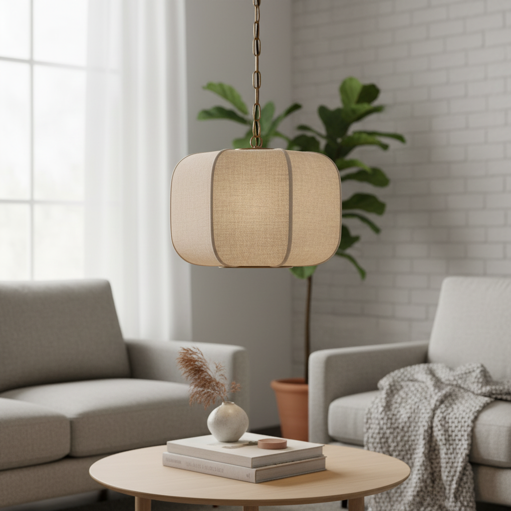 Loomis Tall Pendant with Textured Linen Shade – Industrial to Modern Pendant for Dining Room and Kitchen Island | Esilora