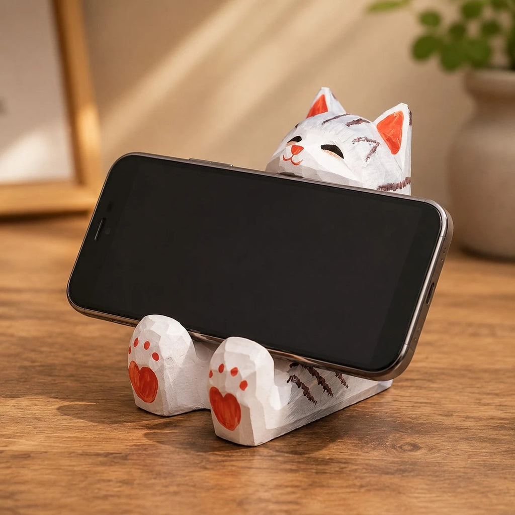 Support de téléphone en bois sculpté à la main représentant un animal | Esilora