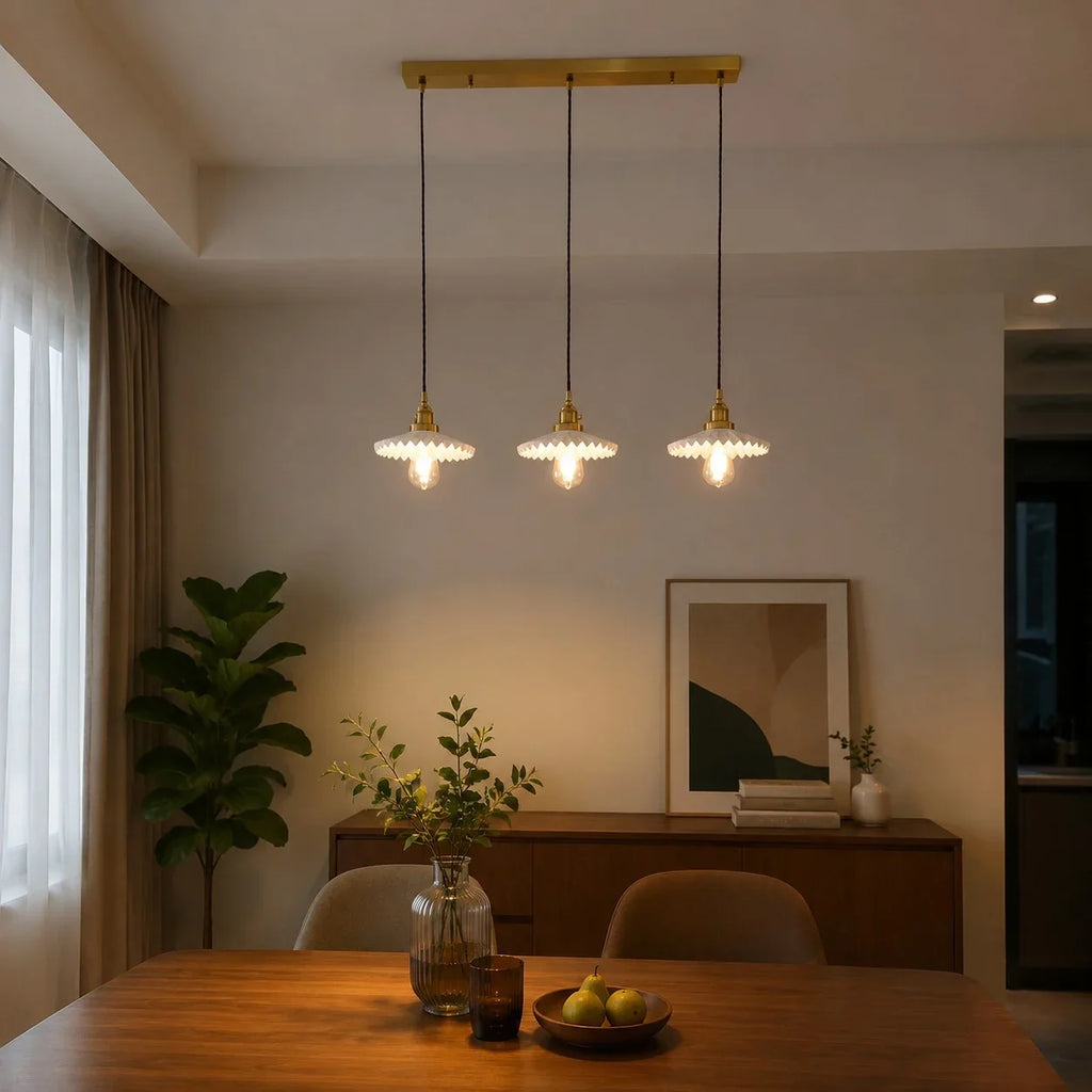 Pleated Ceramic Pendant Light with Brass Hardware | Esilora