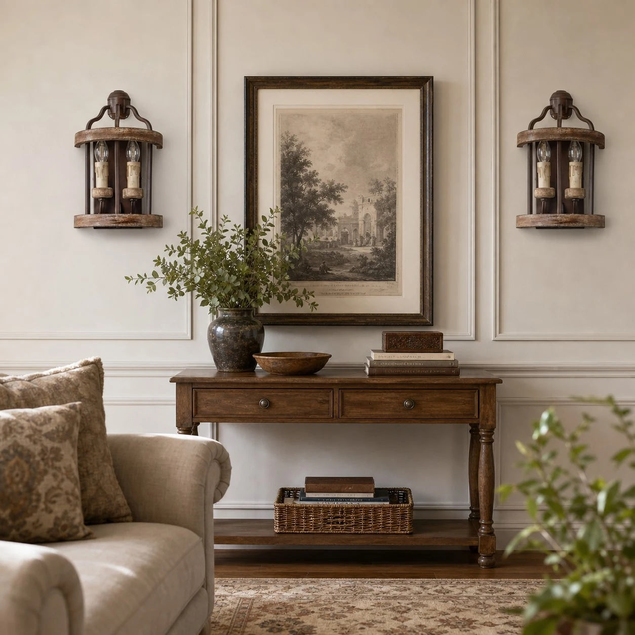 Rustic Wood and Iron Wall Sconce | Esilora