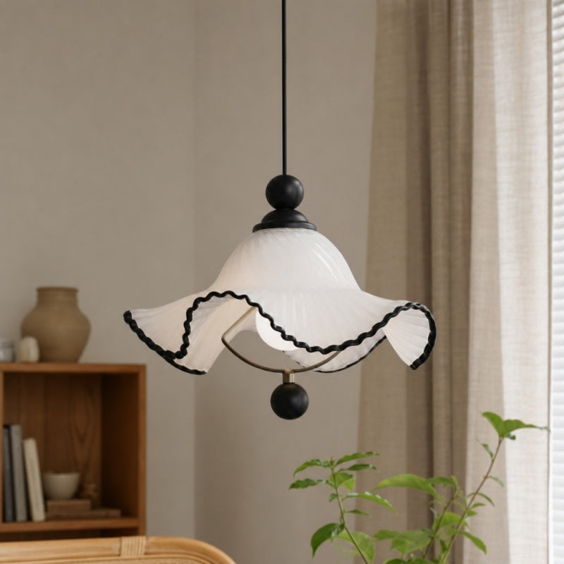 Javina Glass Pendant Light - French Vintage Ruffled Wave Shade for Bedroom and Dining Room | Esilora