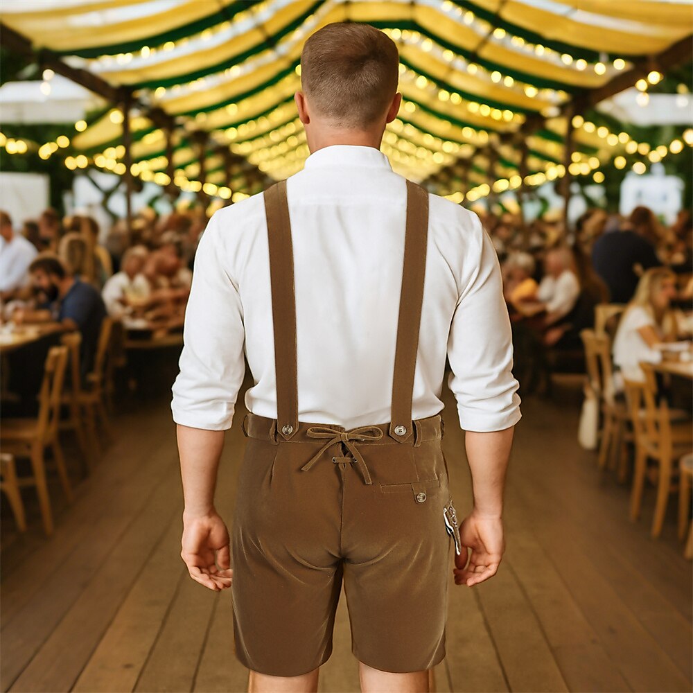 AlpenGeist brune læderbukser til mænd — Broderet Oktoberfeststil