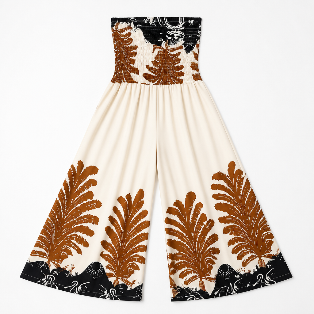 SolaraBreeze – Neckholderloser Palazzo-Jumpsuit mit tropischem Palmenprint - Esilora