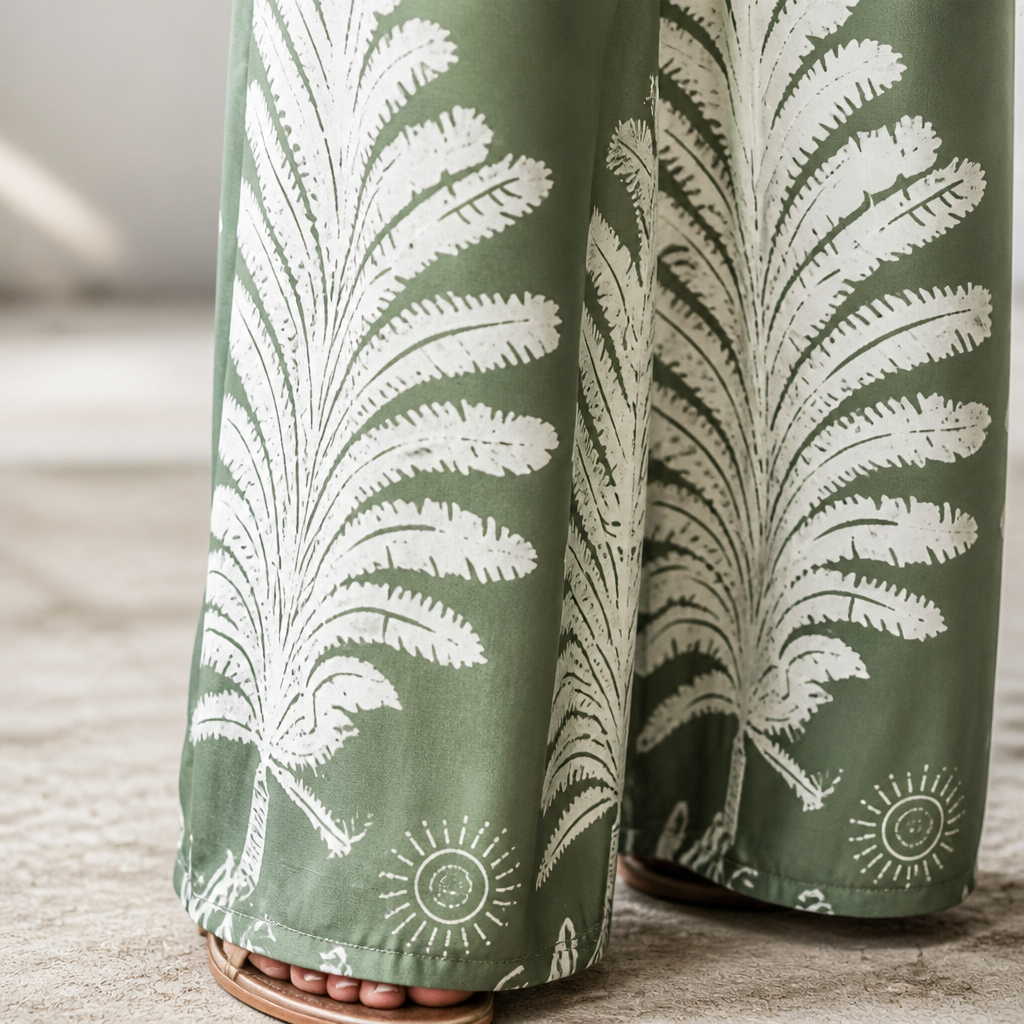 SolaraBreeze – Neckholderloser Palazzo-Jumpsuit mit tropischem Palmenprint - Esilora