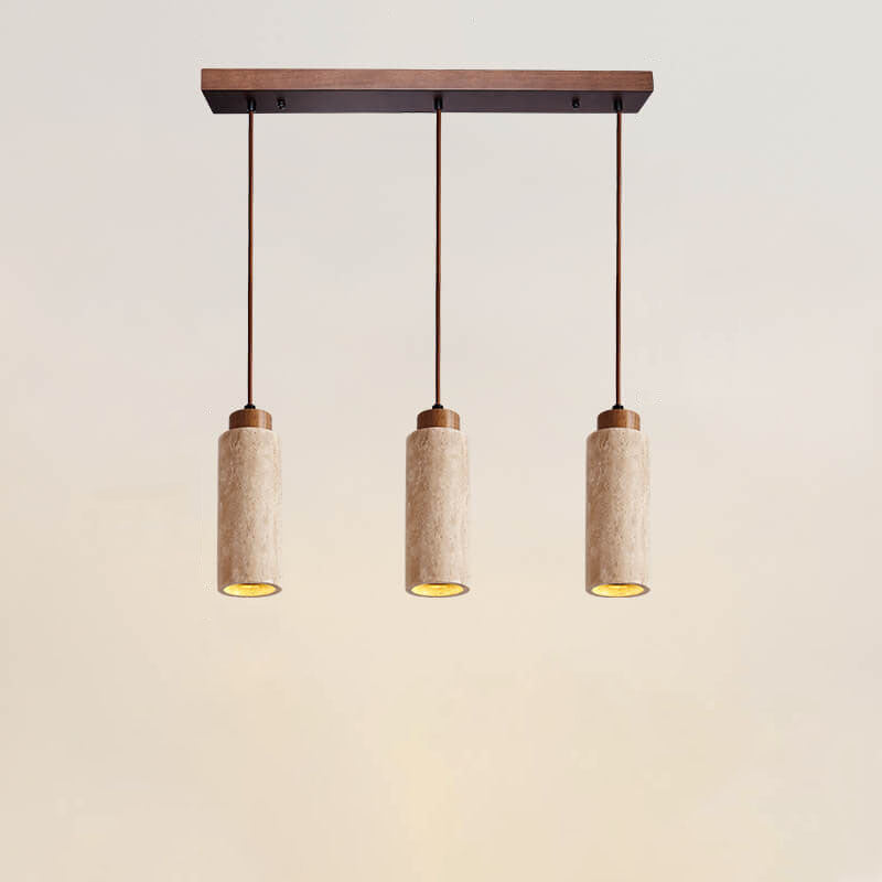 Wabi Sabi Solid Wood Travertine Stone Pendant Light M37 | Esilora