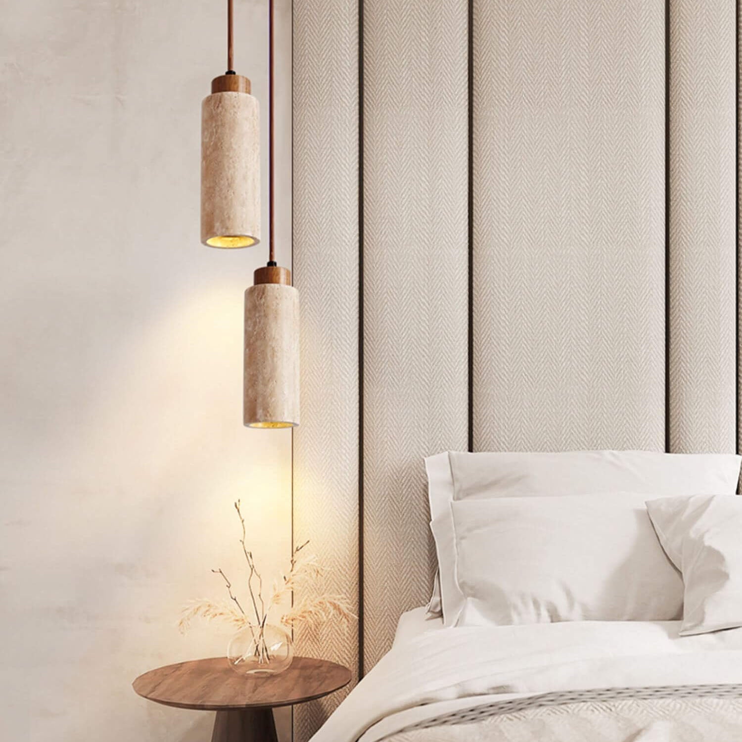 Wabi Sabi Solid Wood Travertine Stone Pendant Light M37 | Esilora