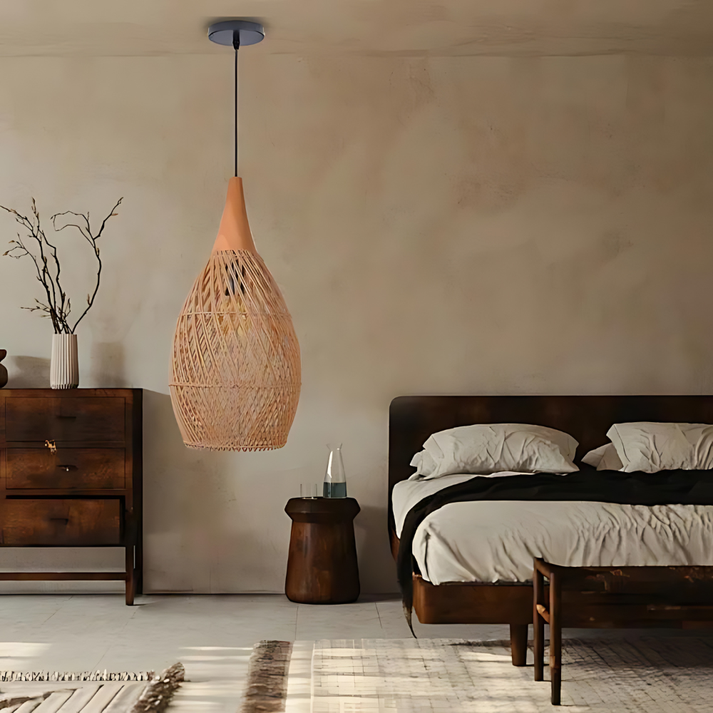 Ręcznie wykonana wisząca lampa z rattanu w formie gobelinu | Esilora