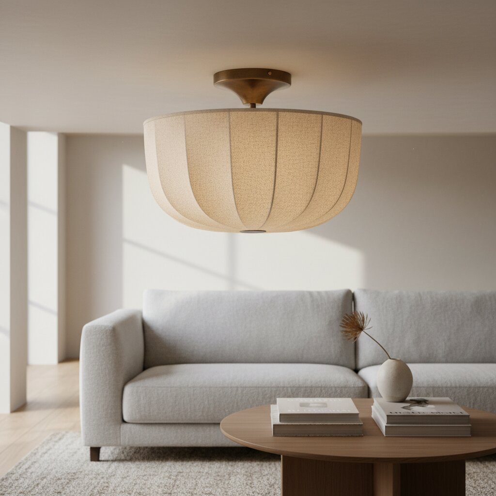 Loomis Satin Linen Flush Pendant Light – Contemporary Style Ceiling Light for Living Rooms and Entryways | Esilora