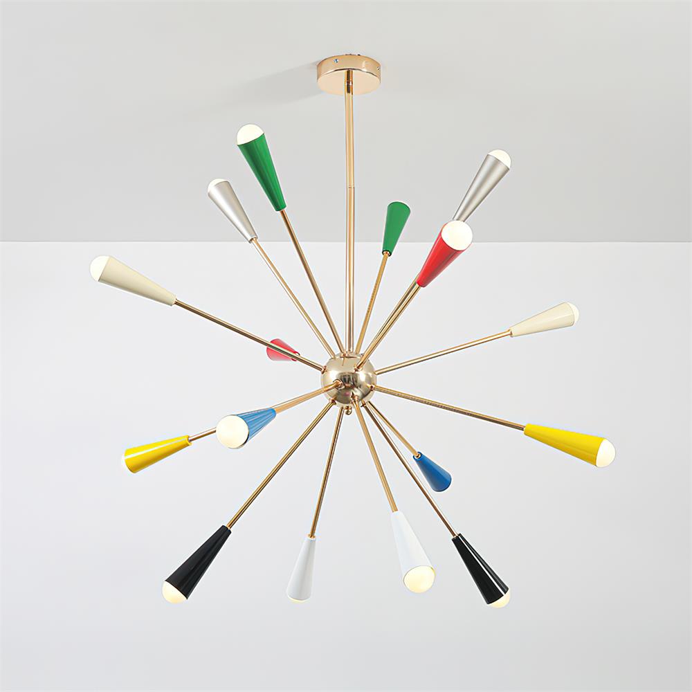 Ivoran Fireworks Chandelier - Gold Metal Sputnik Cone Shade Mid Century Light for Dining Room | Esilora