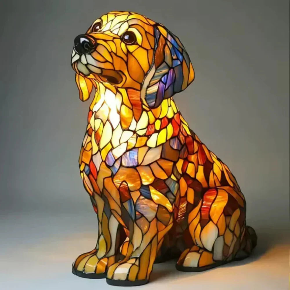 Stained Glass Table Lamp — Pet Silhouette Design, Warm LED Lighting