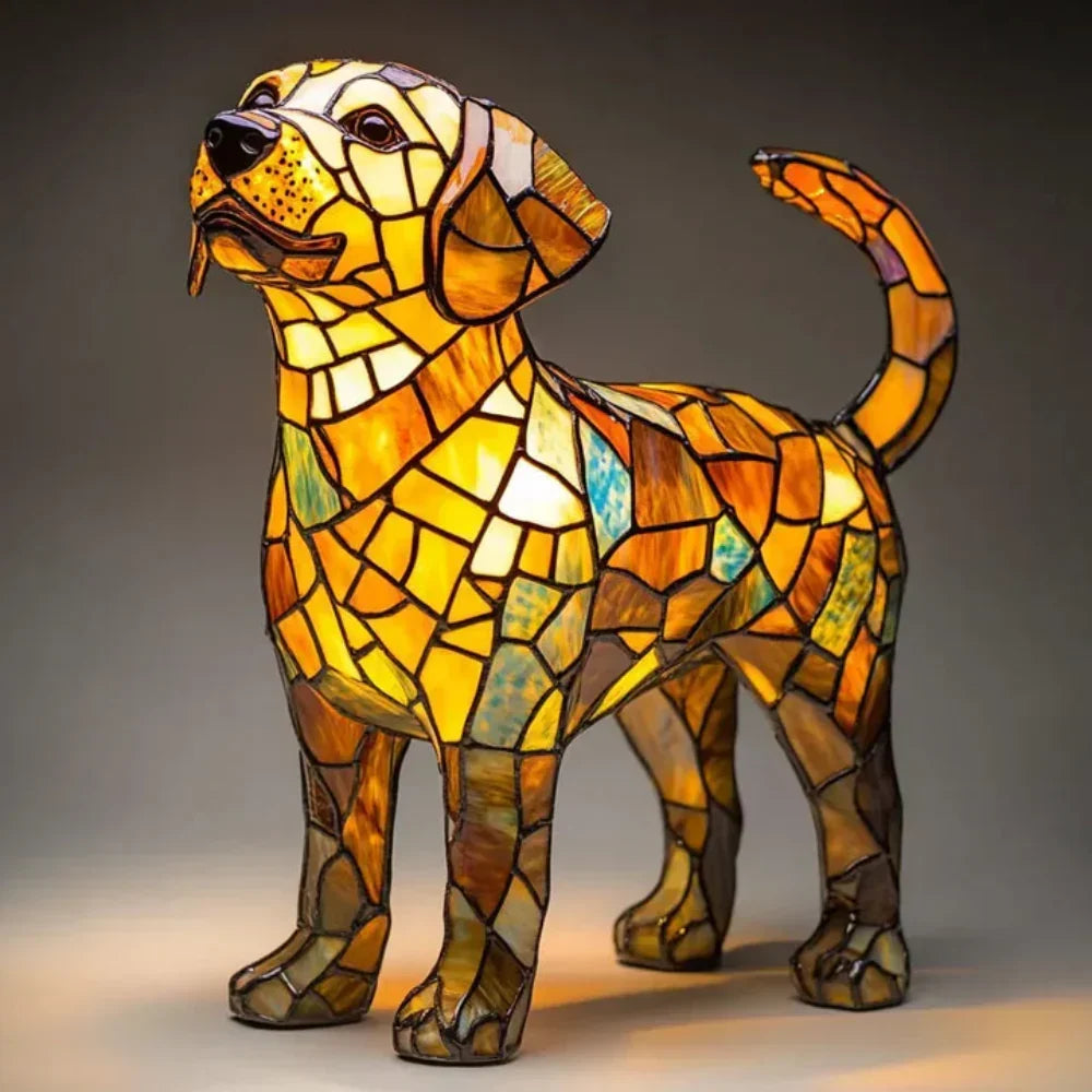 Stained Glass Table Lamp — Pet Silhouette Design, Warm LED Lighting