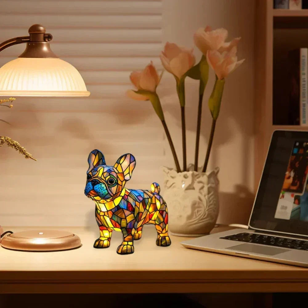 Stained Glass Table Lamp — Pet Silhouette Design, Warm LED Lighting