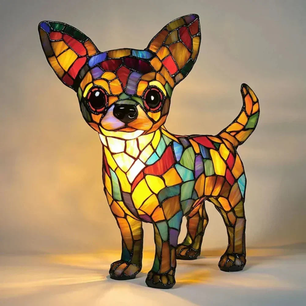 Stained Glass Table Lamp — Pet Silhouette Design, Warm LED Lighting