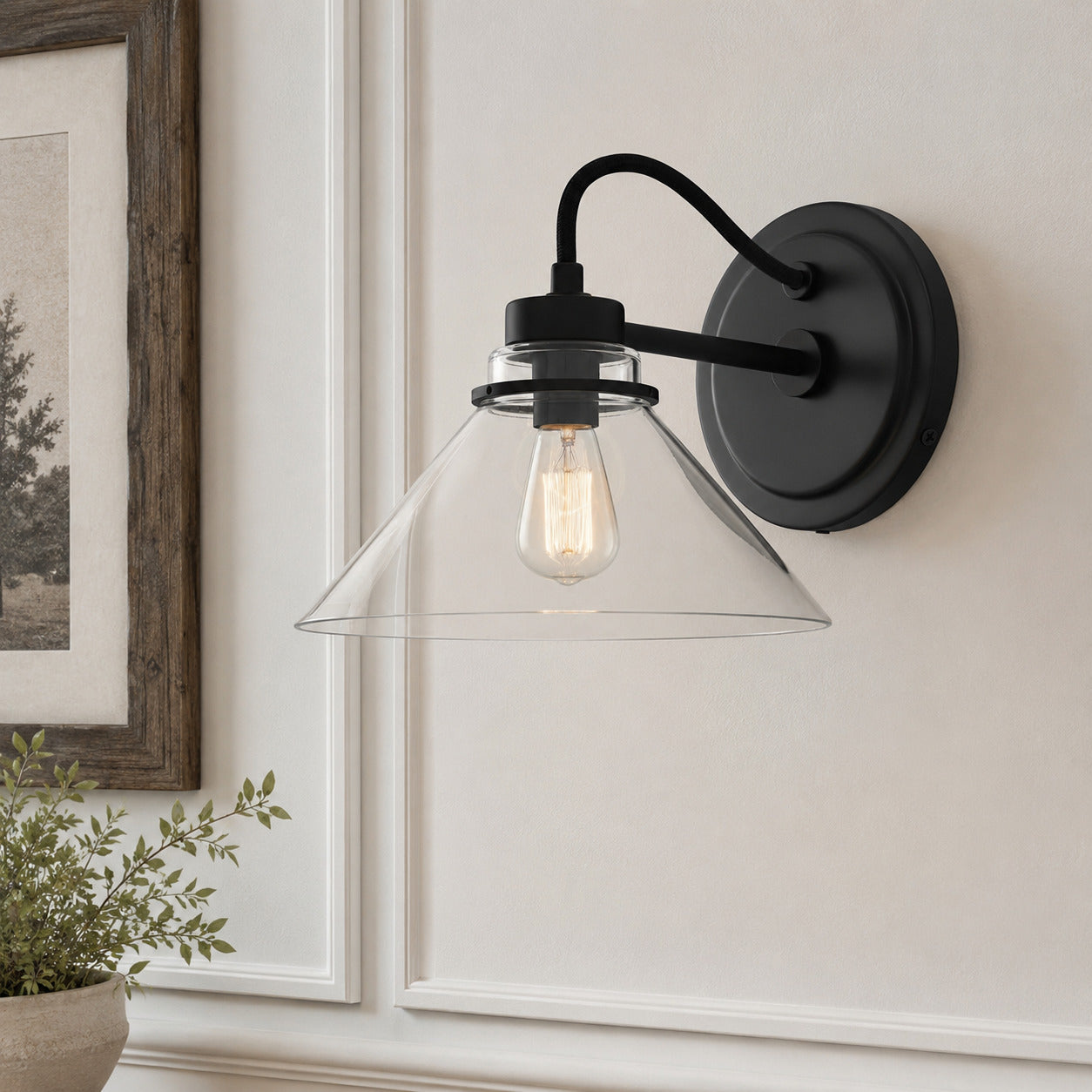 Aurenza Curved Arm Globe Wall Sconce – Modern Industrial Wall Lamp for Bathroom, Bedroom, and Hallway | Esilora