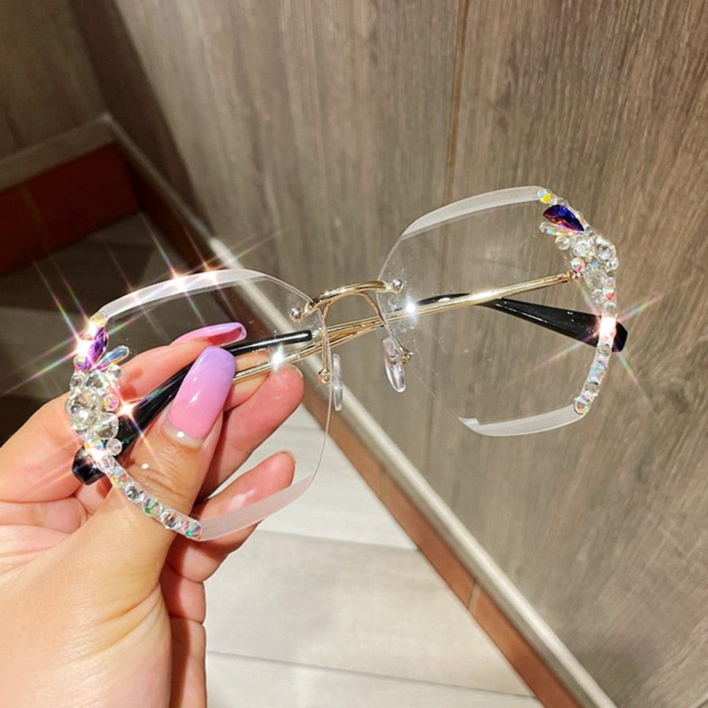 Óculos de sol sem aro para mulher — proteção UV, design leve com frente aberta