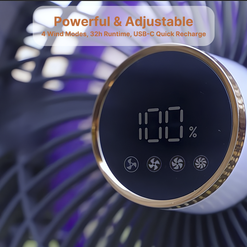 Hordozható kültéri ventilátor LED-világítással – 20000mAh akkumulátor – Esilora
