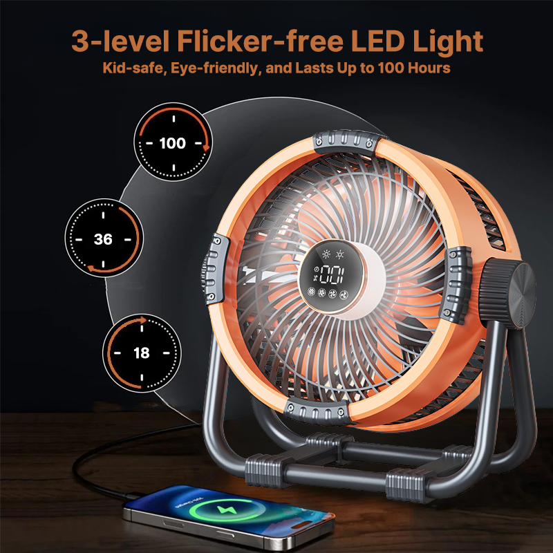 Hordozható kültéri ventilátor LED-világítással – 20000mAh akkumulátor – Esilora