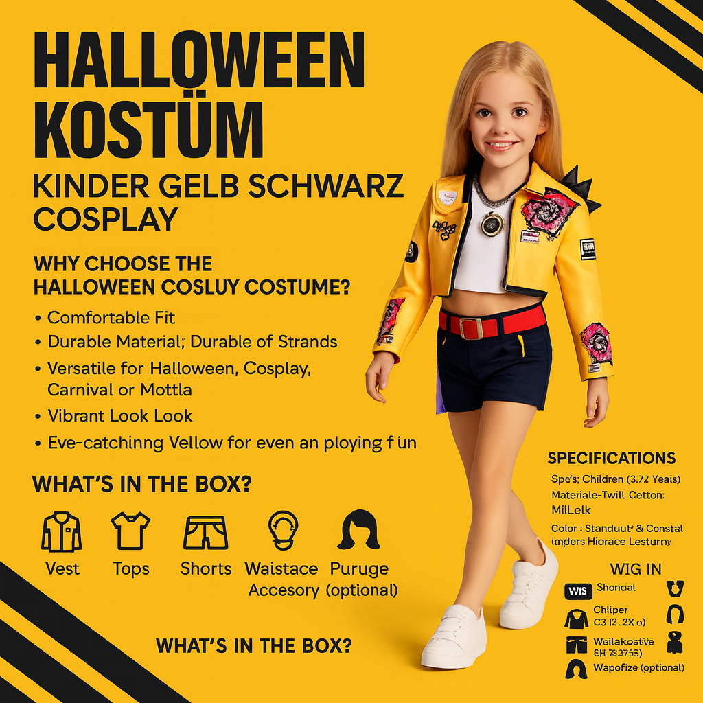 Costum galben și negru pentru copii