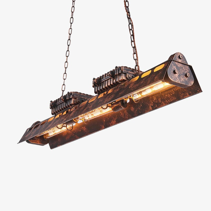 Industrax steampunk lineær lysekrone – vintage metalrammebelysning til spisestue eller stue | Esilora