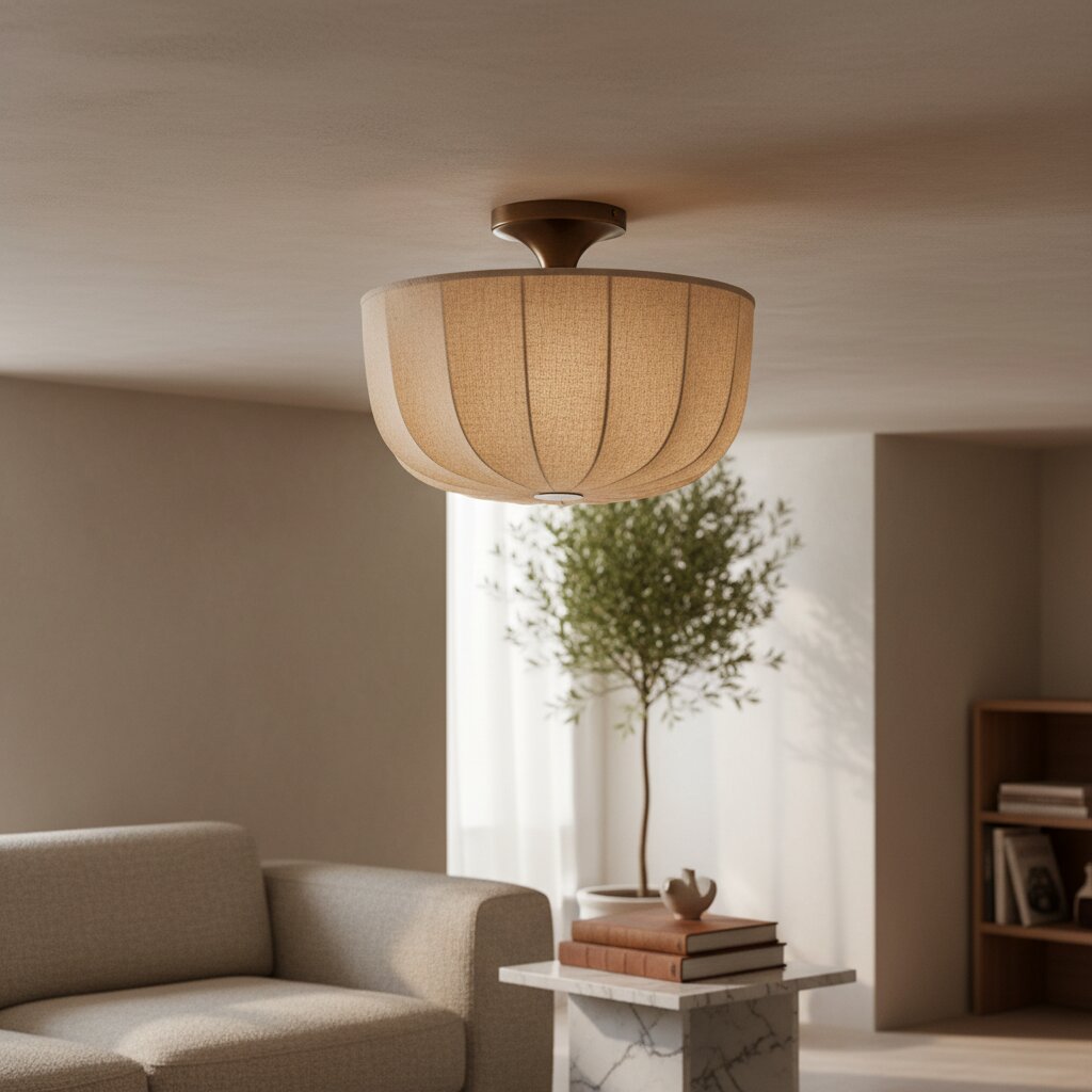 Loomis Satin Linen Flush Pendant Light – Contemporary Style Ceiling Light for Living Rooms and Entryways | Esilora