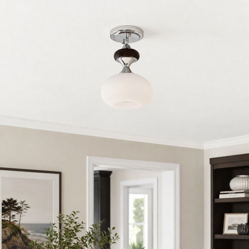 Javina taklampe med delvis innfelt montering – moderne armatur i metall, glass og tre fra midten av århundret for entré og kjøkken | Esilora