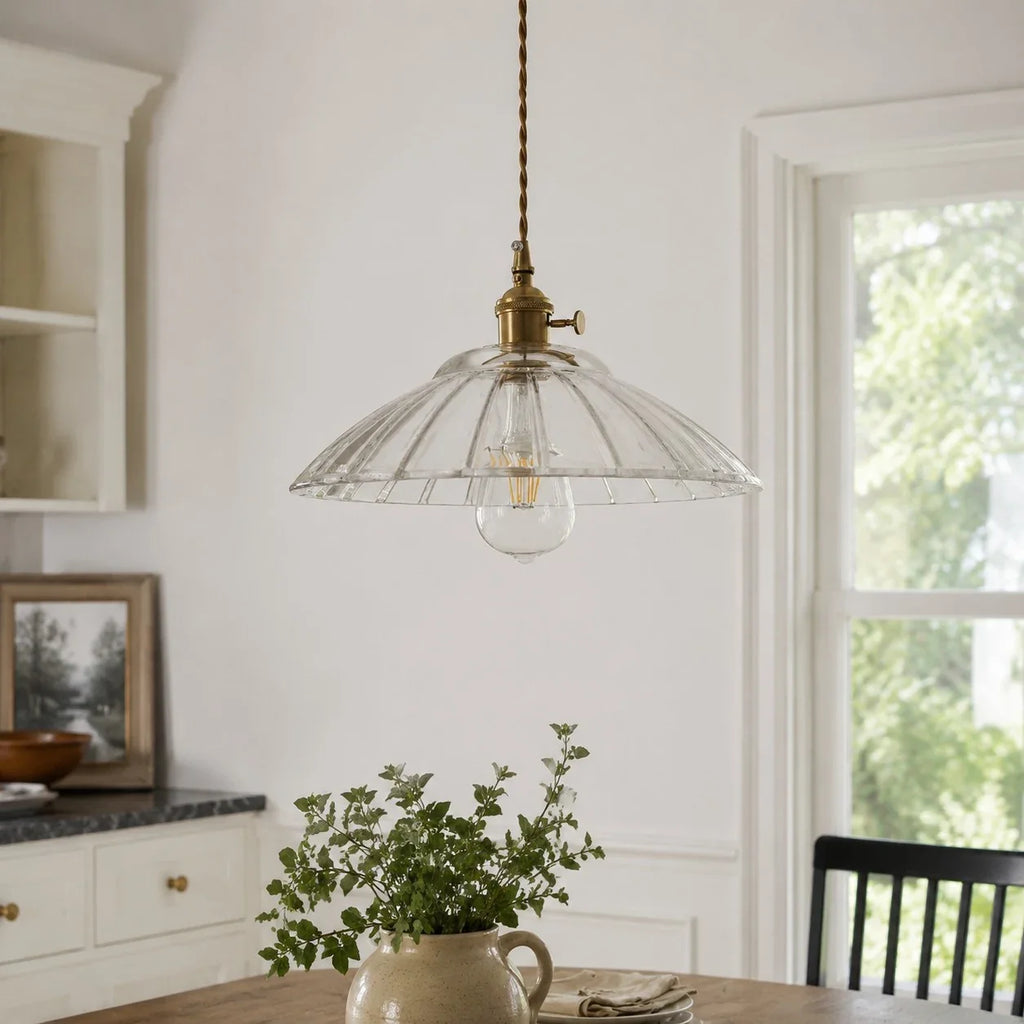 Japansk retro-pendel­lampe i messing og glas | Esilora
