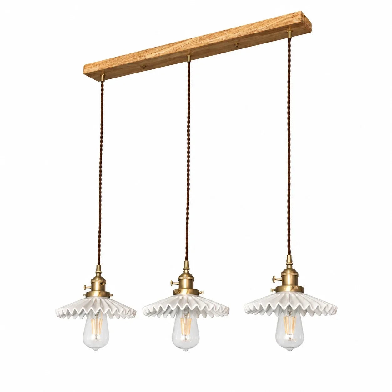Pleated Ceramic Pendant Light with Brass Hardware | Esilora