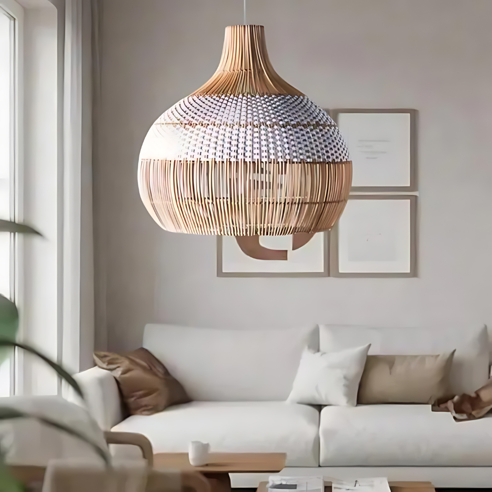 Breezy White Elegance Natural Rattan Pendant Light | Esilora