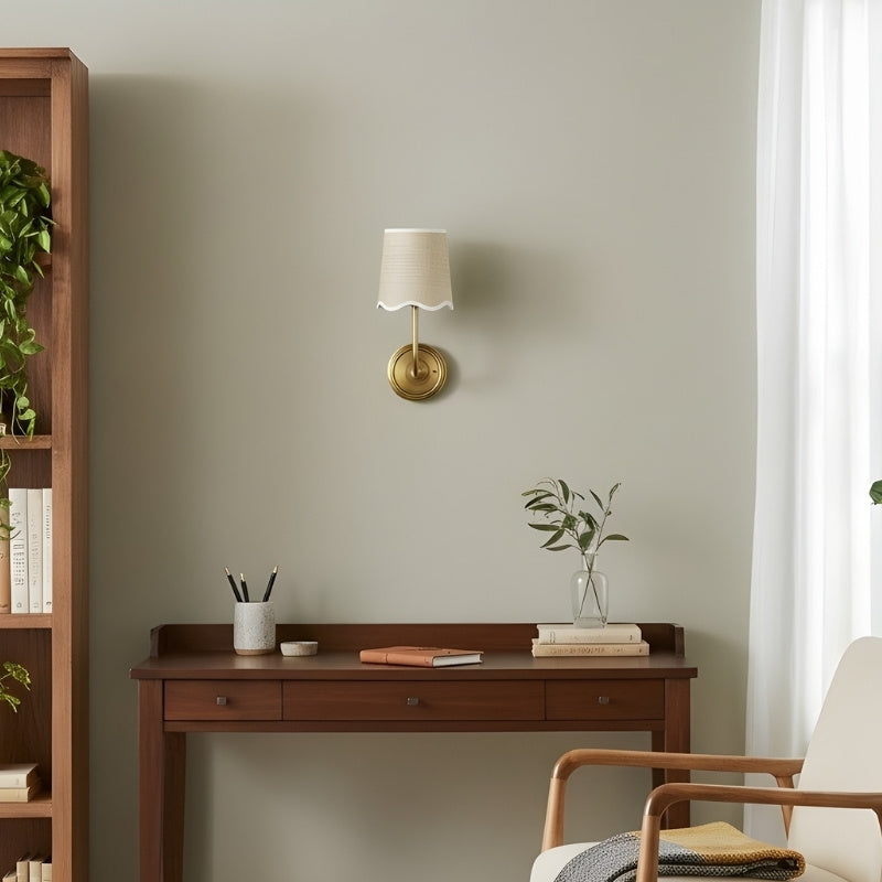 Glissum Modern Curved Metal Wall Lamp with Soft Fabric Shade for Living Room and Hallway | Esilora