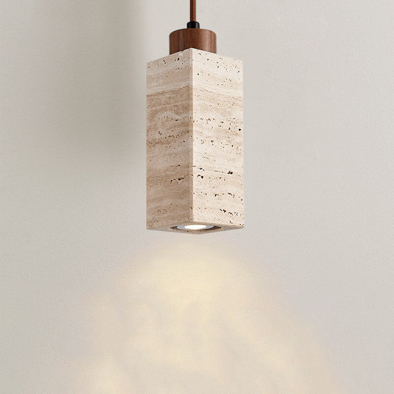 Wabi Sabi Solid Wood Travertine Stone Pendant Light M37 | Esilora