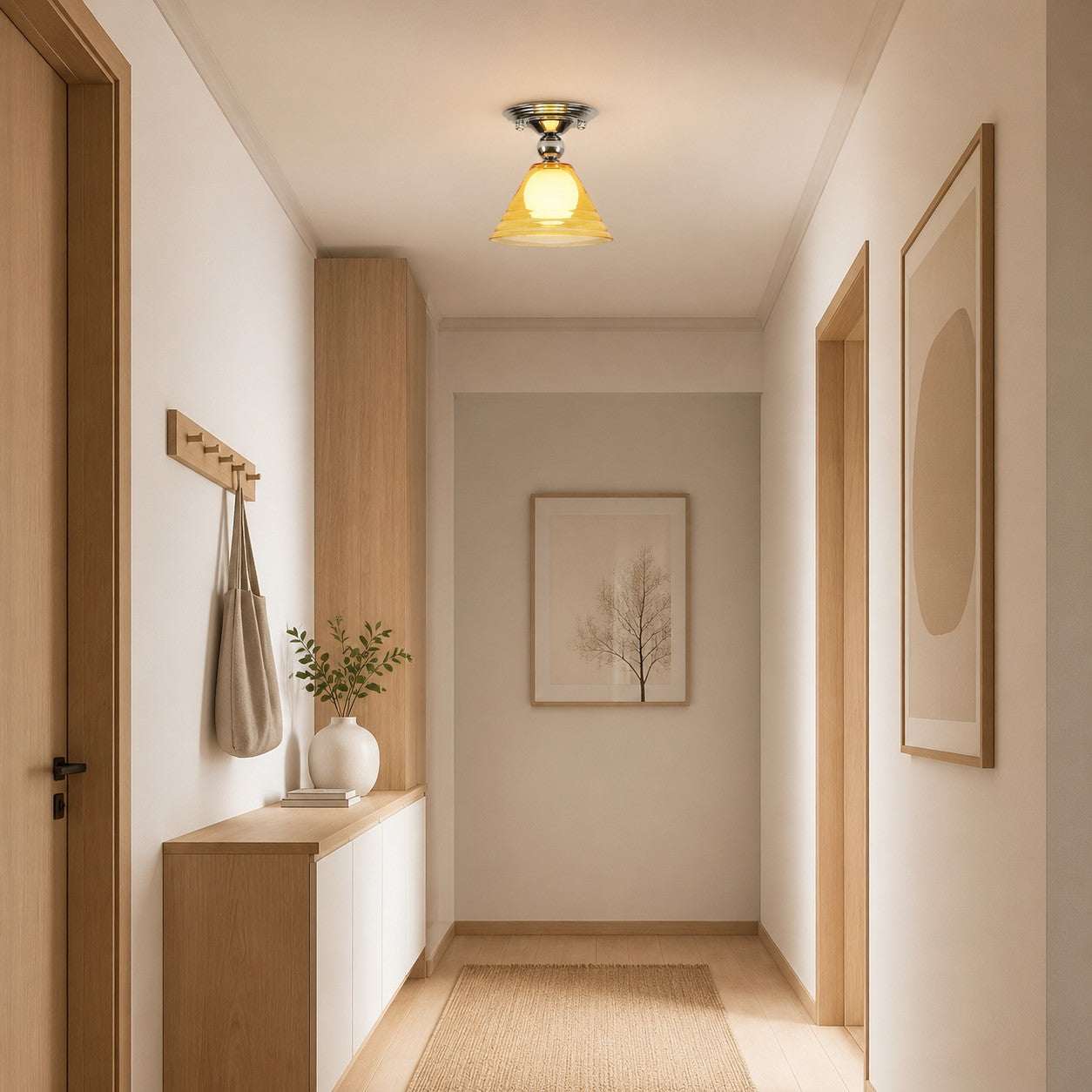 Jasnożółta szklana lampa sufitowa z chromowaną podsufitką | Esilora