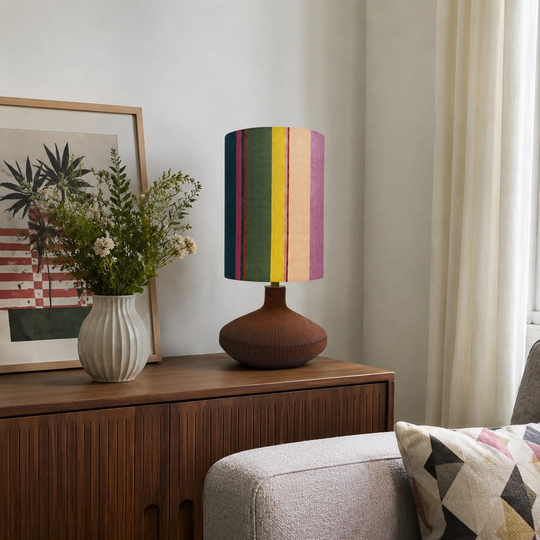 Liberty-Style Fabric Shade Ceramic Table Lamp for Bedside Ambient Lighting | Esilora