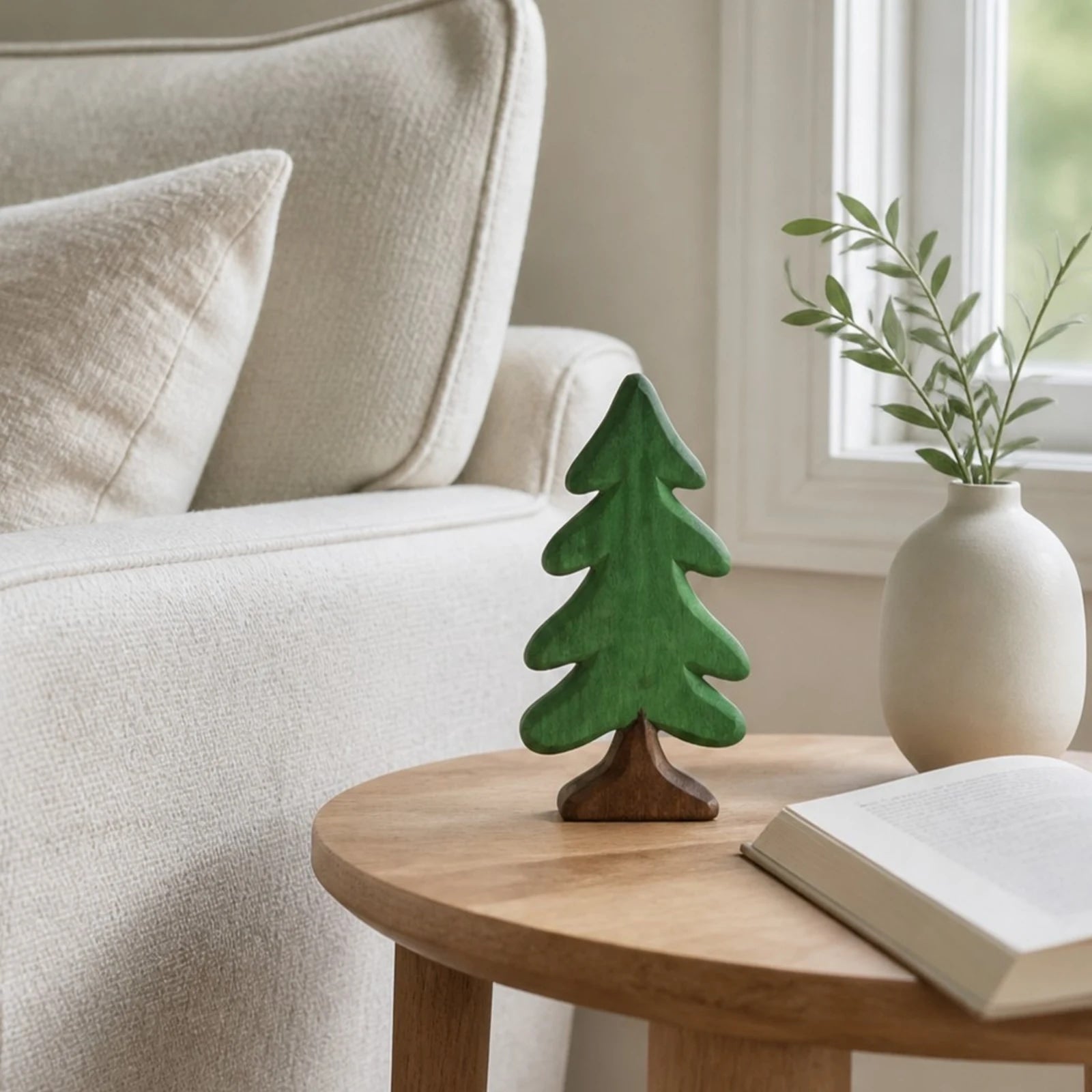Ornement de table en bois représentant un pin vert fait main | Esilora